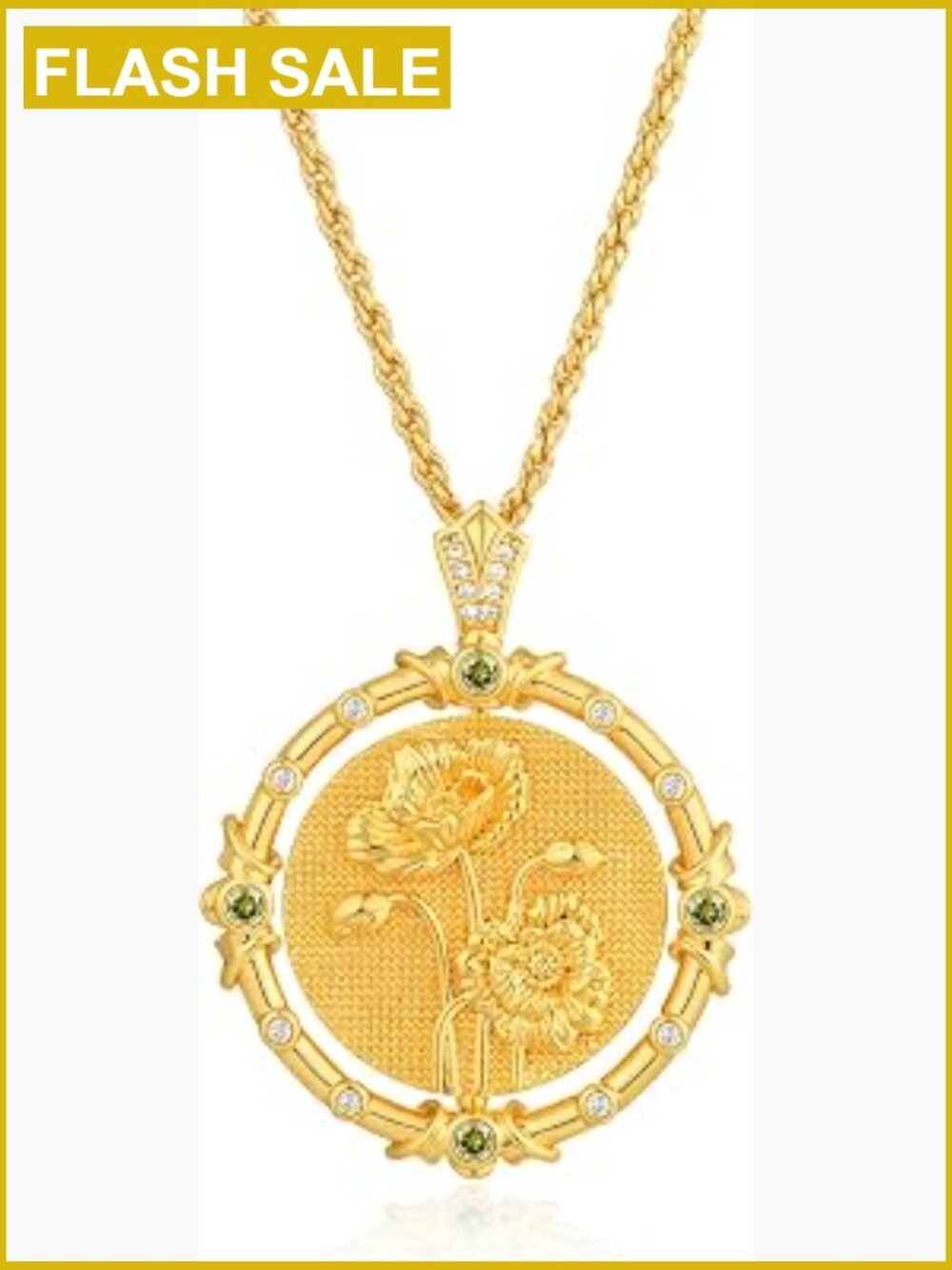 Birth Flower Necklace with Birthstone Dainty Rotating Coin Pendant